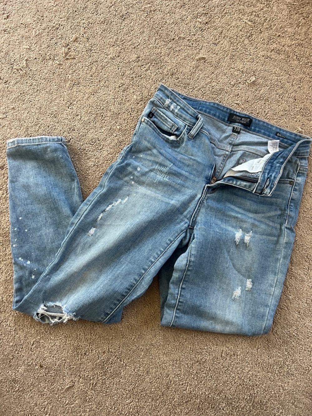 Judy Blue Light Wash Distressed Skinny Jeans with Paint Detail